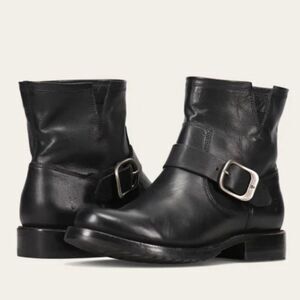 Frye Veronica Leather Flex Ankle Bootie Black Buckle Pull On Moto Women's 9.5